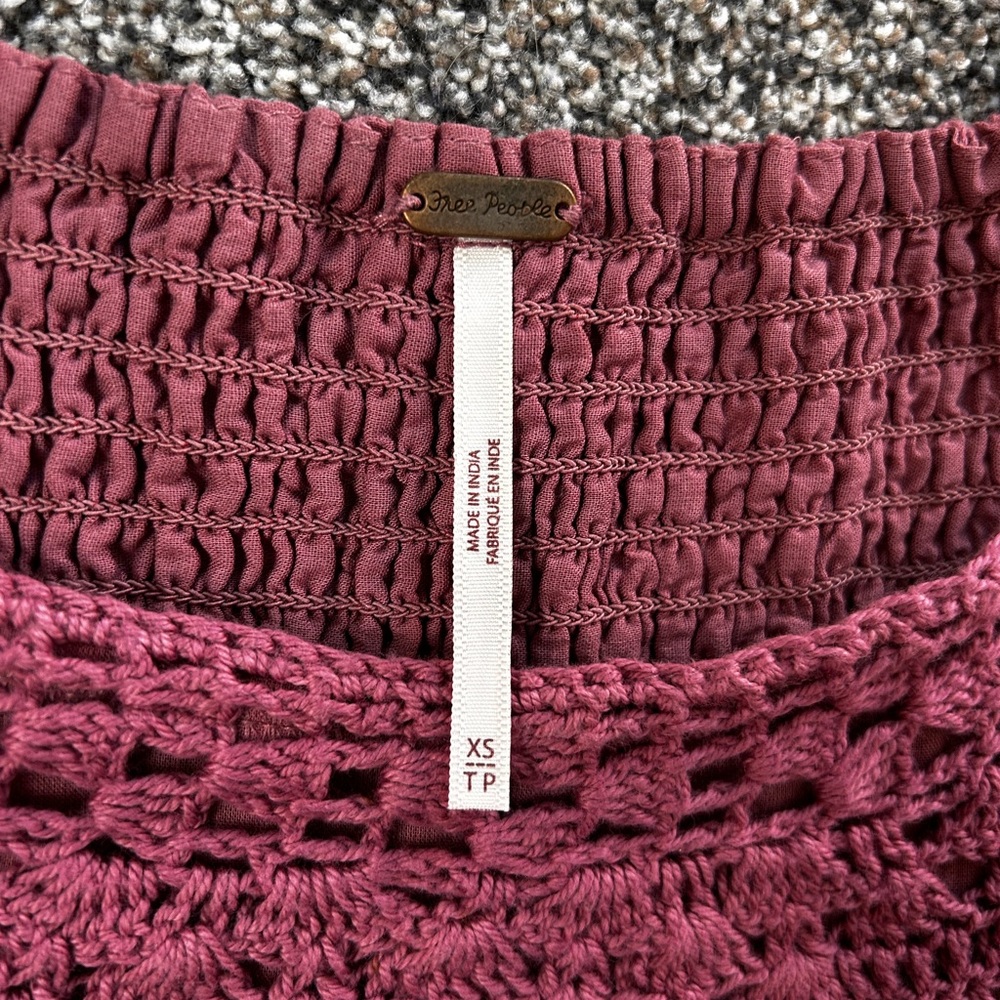 Free People Dusty Rose Crochet Smocked Top